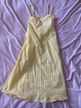 Amanda Uprichard Yellow & White Gingham Spaghetti Strap Dress